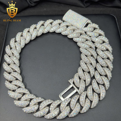 silver 22mm Vvs Moissanite Cuban Link Chain