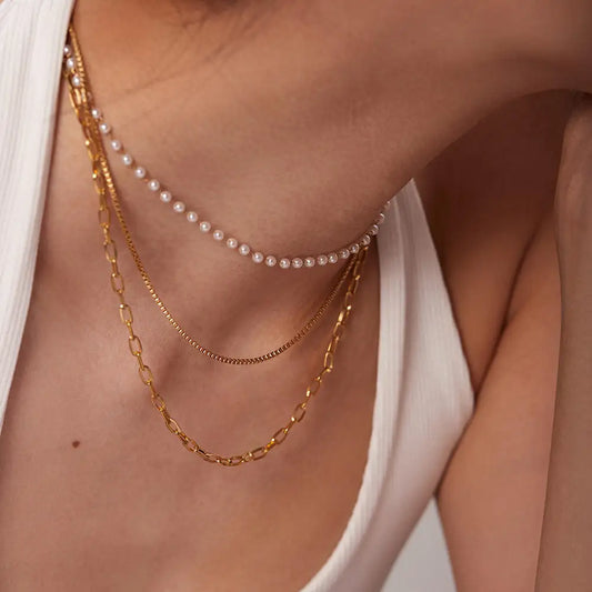 Layered Pearl Chain Necklace