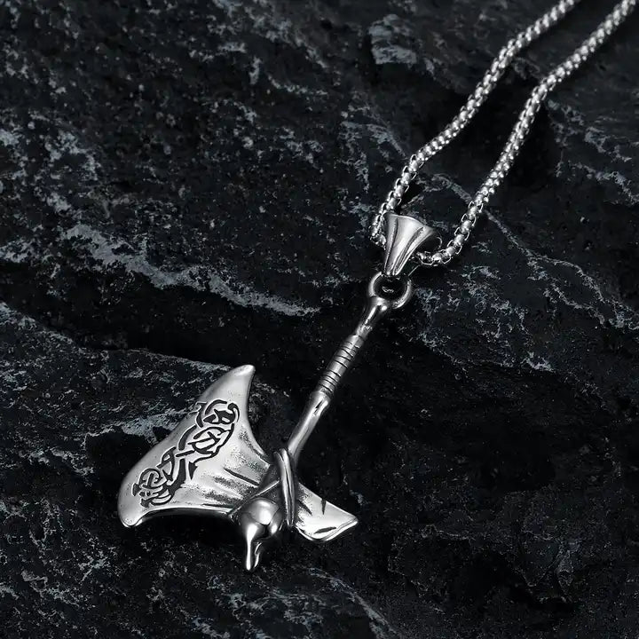 Viking Battle Axe Norse Compass Vegvisir Necklace