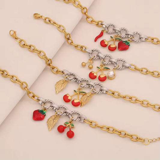 Fruit Series Cherry Strawberry Charm Bracelet