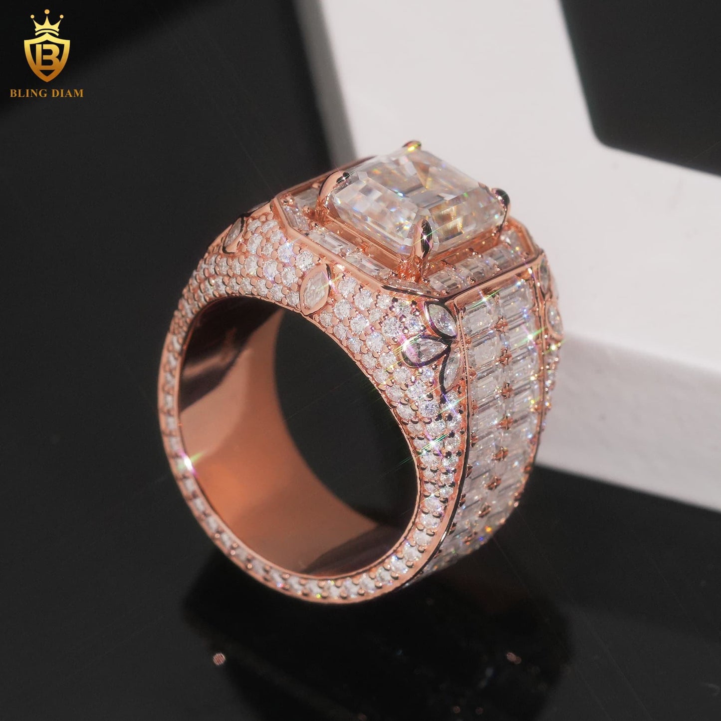 Emerald-cut iced-out ring