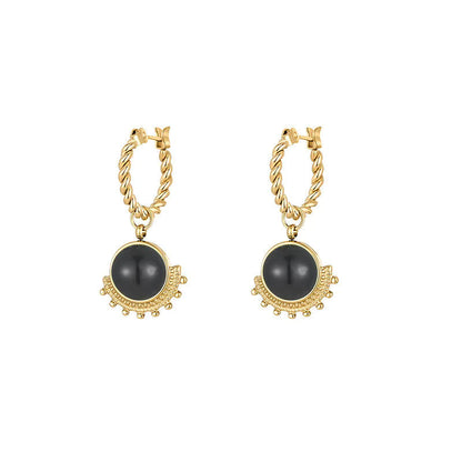 Natural Stone Drop Gold Hoop Earrings