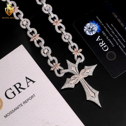 12MM Sterling Silver 925 VVS Moissanite Chain