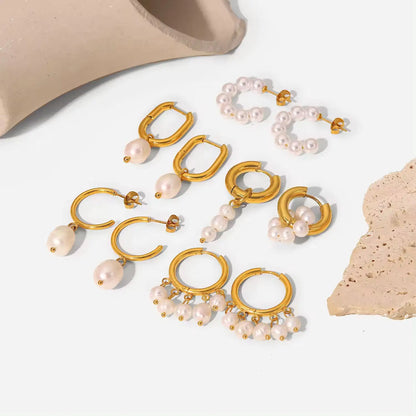 Pearl Stud Hoop Earrings