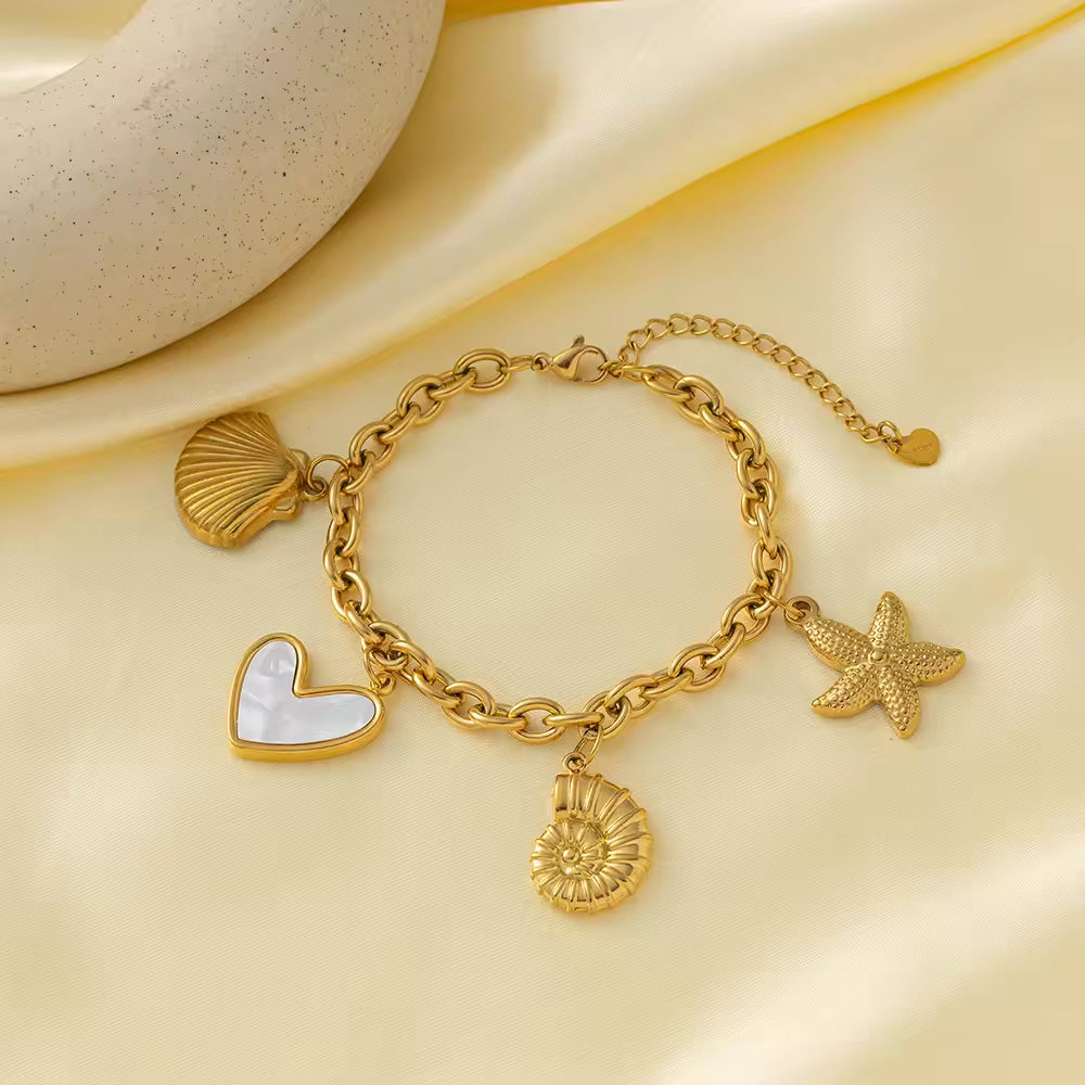 Beach Shell Starfish Heart Charm Bracelets