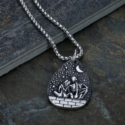 Love Life And Death Skeleton Lovers Necklace