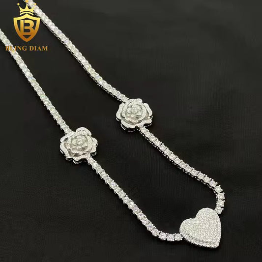 Rose & Heart Tennis Necklace
