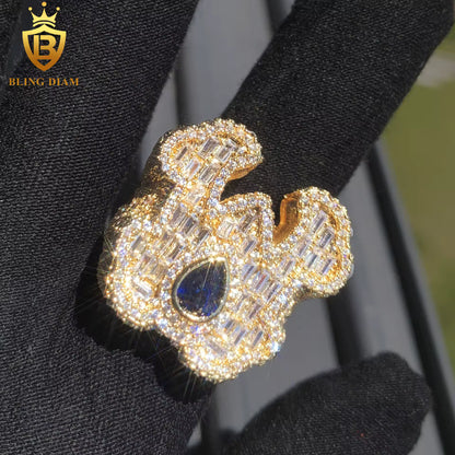 Baguette-cut iced-out moissanite ring