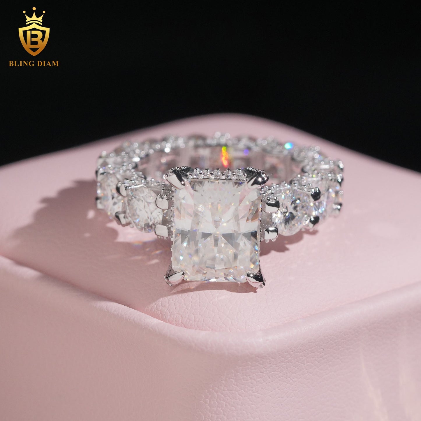 Radiant-cut moissanite eternity ring