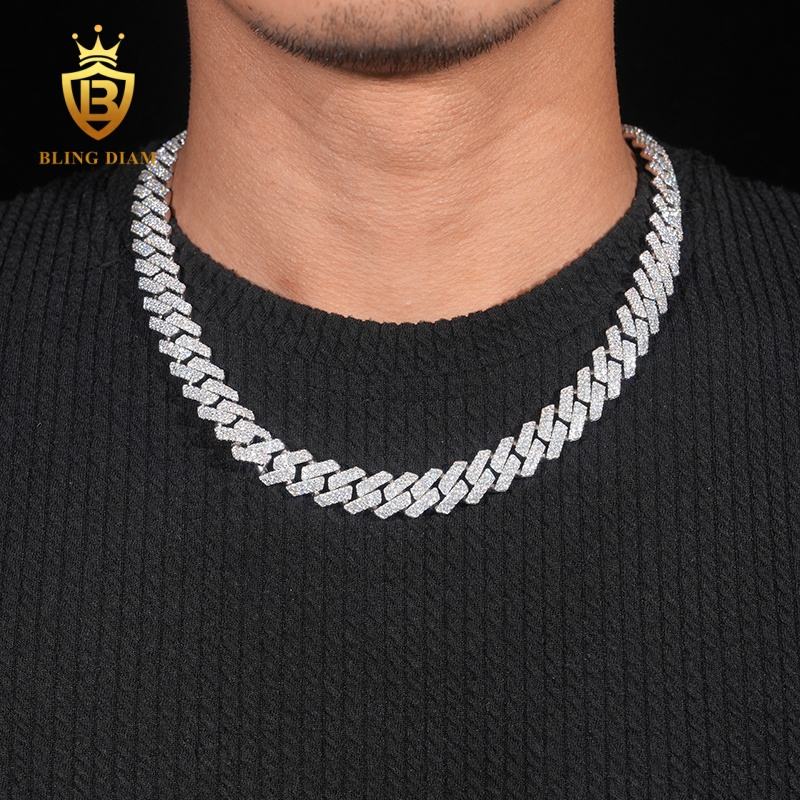 14mm Rhodium 925 Sterling Silver VVS moissanite chain