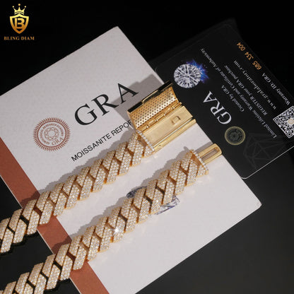 16mm Moissanite Solid 925 Silver Gold Plated Cuban Link Chain