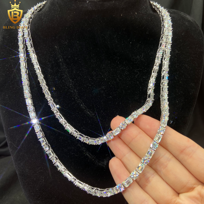 Emerald cut Silver Moissanite Tennis Chain