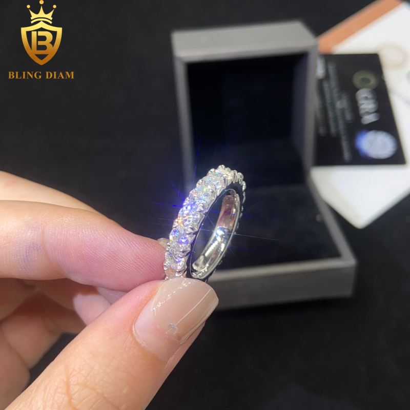 Iced-out moissanite ring