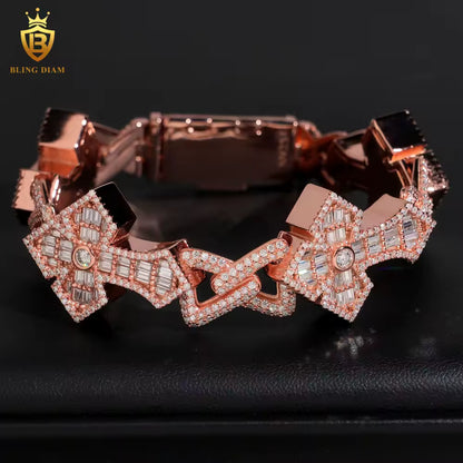 Baguette Cross and Infinity Moissanite Cuban Bracelet