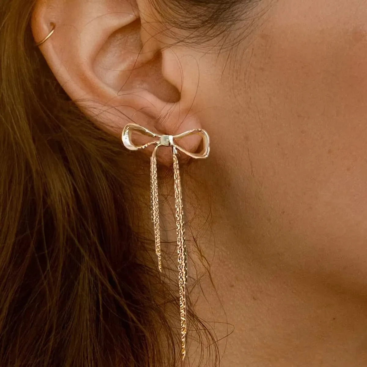 Bow Long Tassel Stud Earrings