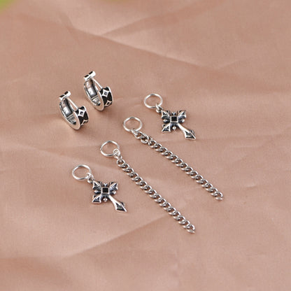 Chain Cross Drop Oil Stud Earrings
