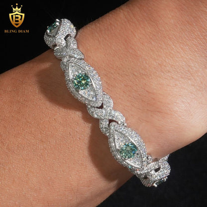 Infinity Green Eyes Moissanite Cuban Bracelet