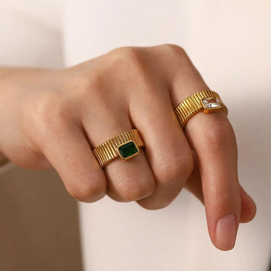 Square White Green Stone Finger Rings