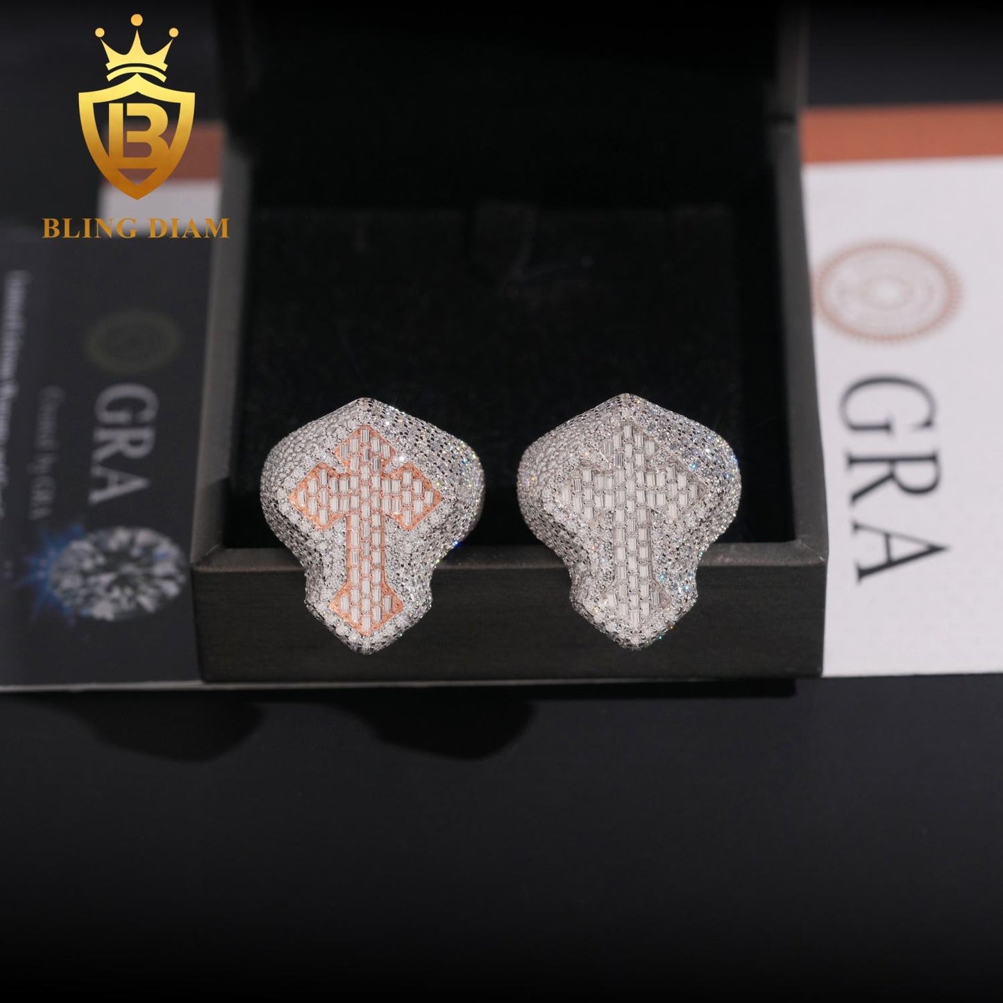 Iced-out cross moissanite ring