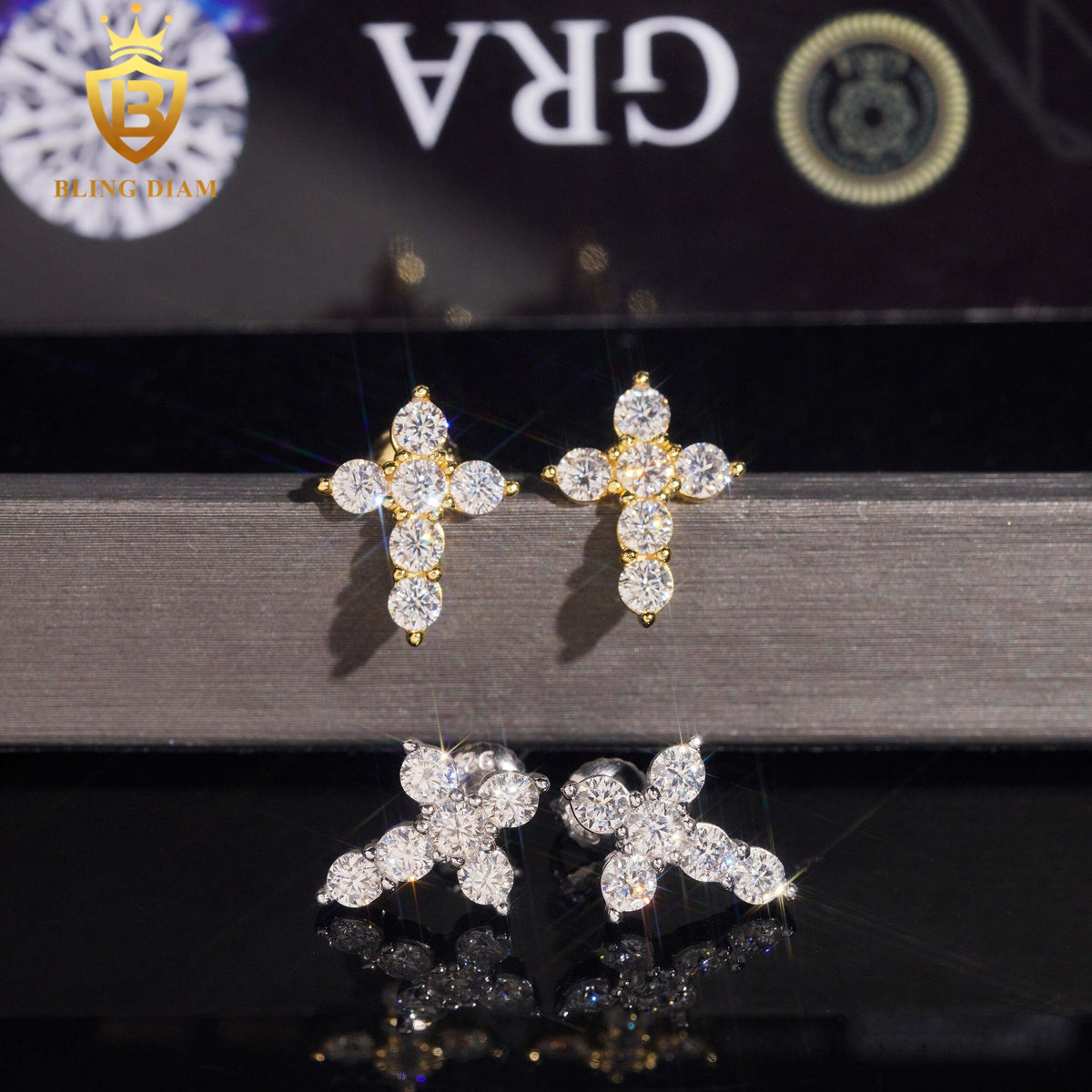 Moissanite Cross Stud Earrings