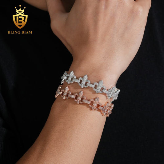 Iced-Out Fleur-de-Lis Link Moissanite Bracelet