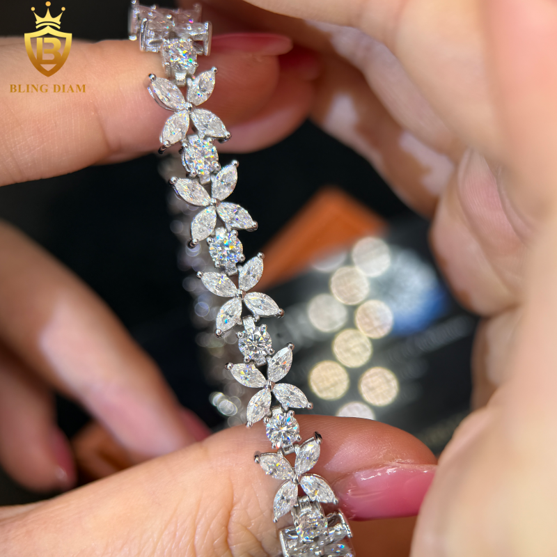 Marquise Cut Four-Leaf Clover Moissanite Bracelet