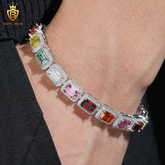 Colored Emerald-Cut Moissanite Tennis Bracelet