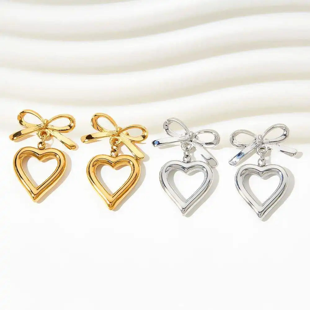 Heart Bow Pendant Luxury Drop Earrings