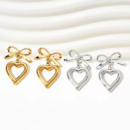 Heart Bow Pendant Luxury Drop Earrings