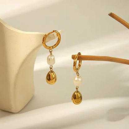Pearl Water Drop Pendant Hoop Earring