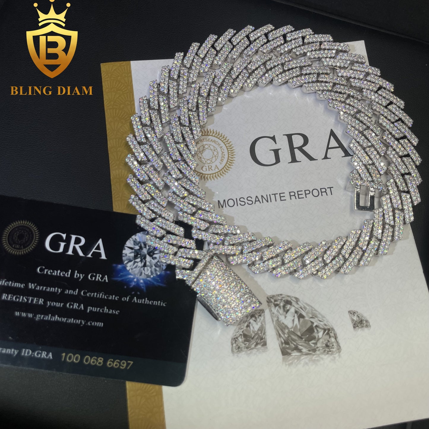 14MM Moissanite Cuban sterling silver vvs roound brilliant cut chain