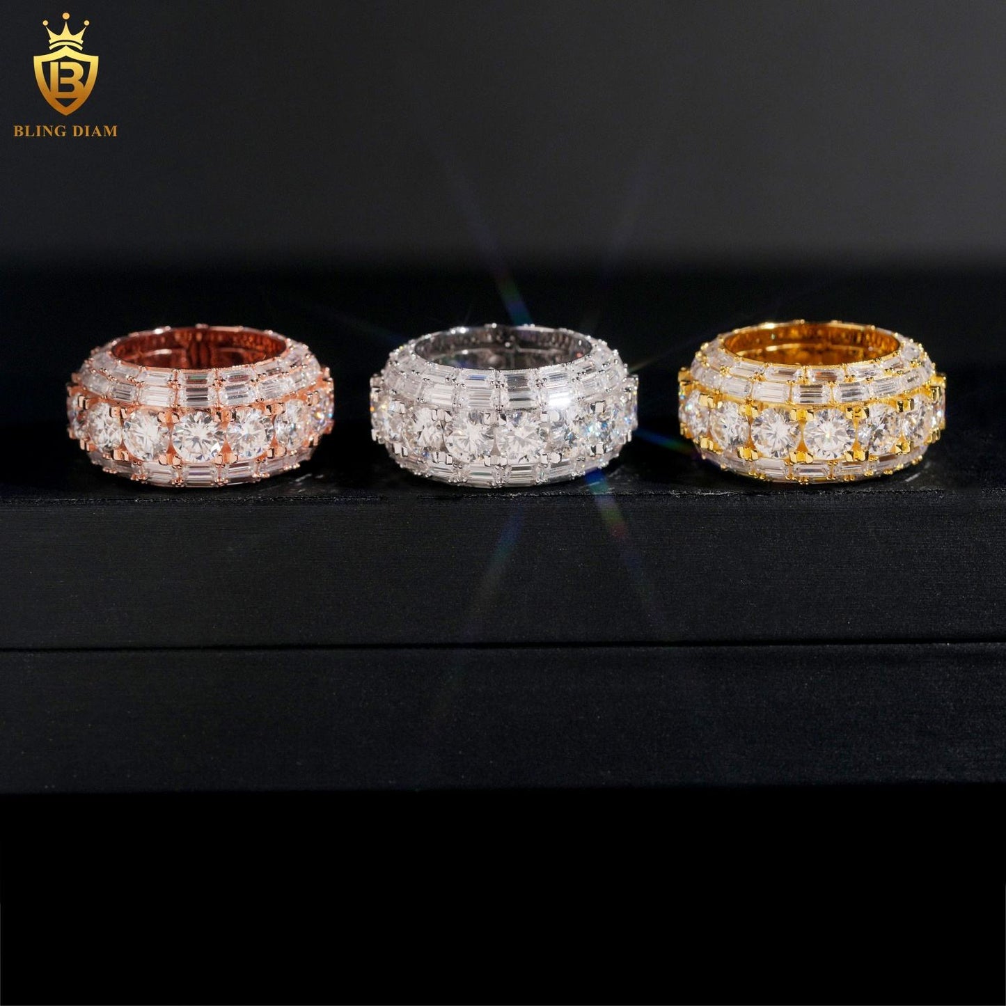 Baguette-cut iced-out men’s ring