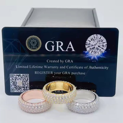 Ring - 5 Row VVS Moissanite, Sterling Silver/Gold/Rose Gold