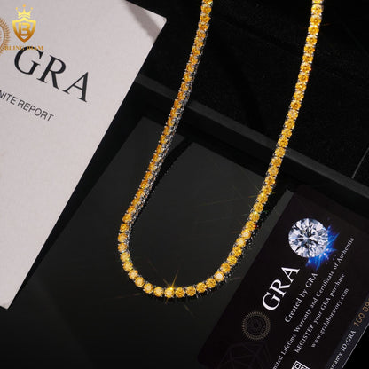 925 Sterling Silver 4mm Yellow Gold VVS Moissanite Tennis Chain