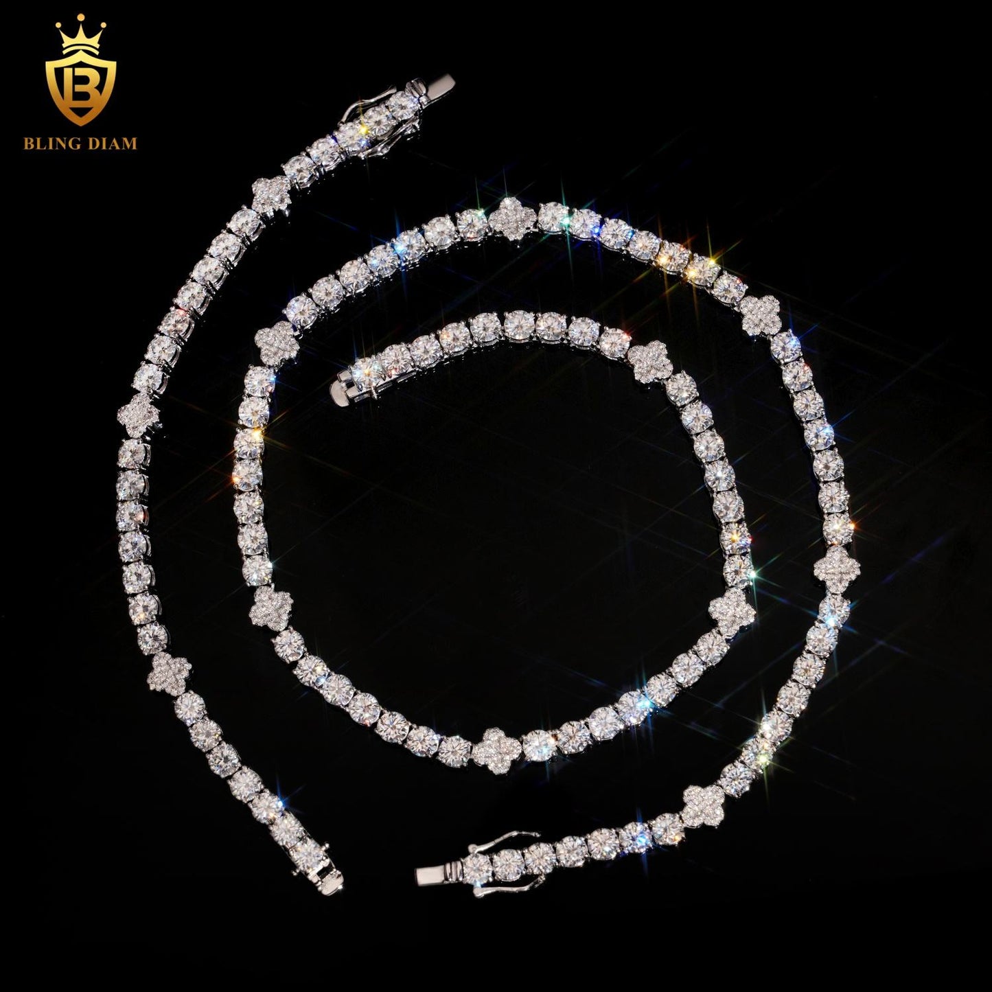 5mm 925 Sterling Silver Vvs Moissanite Four-Leaf Clover Tennis Chain