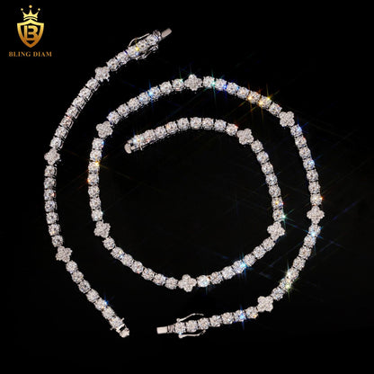5mm 925 Sterling Silver Vvs Moissanite Four-Leaf Clover Tennis Chain