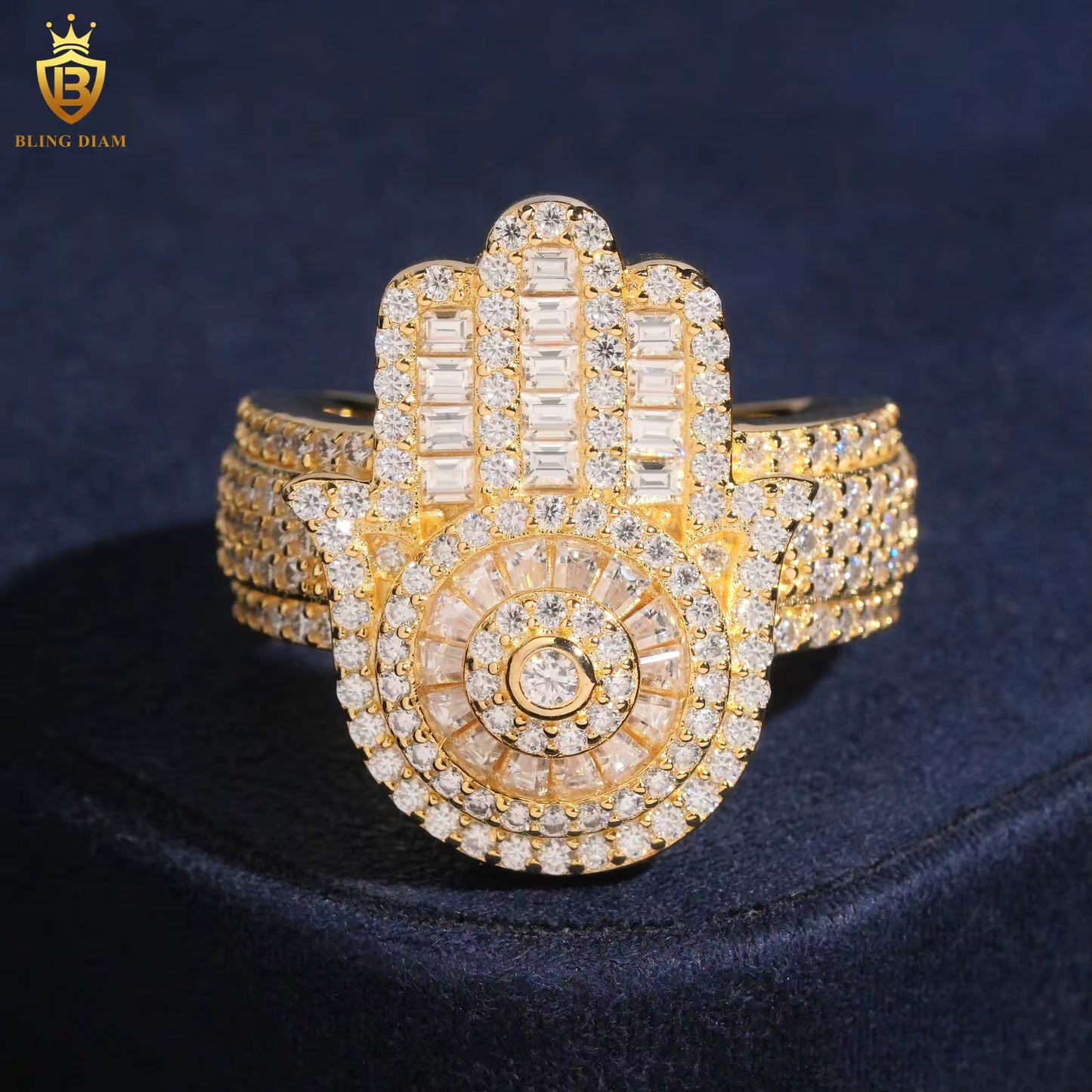 Hamsa hand iced-out ring