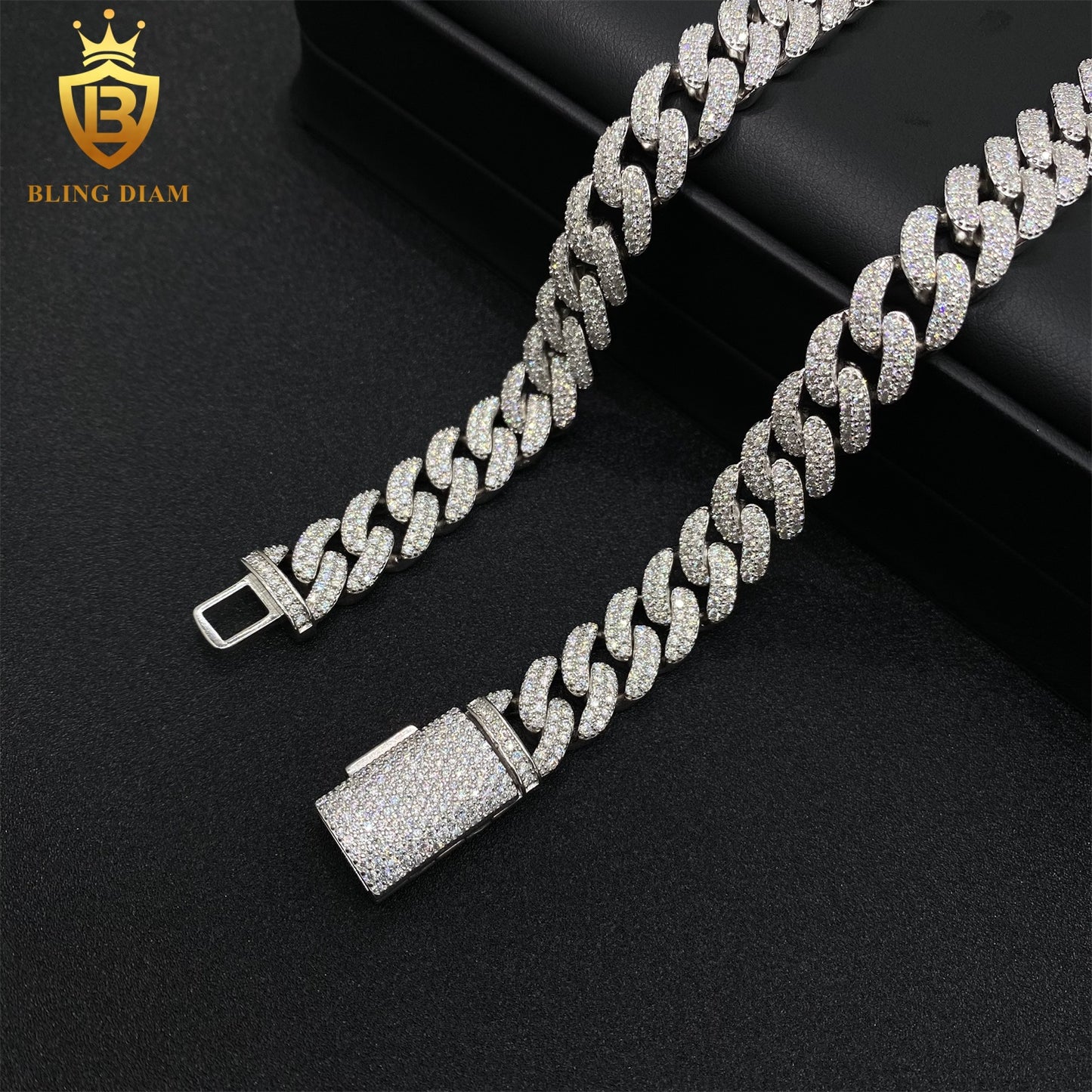 12mm 925 sterling silver moissanite chain