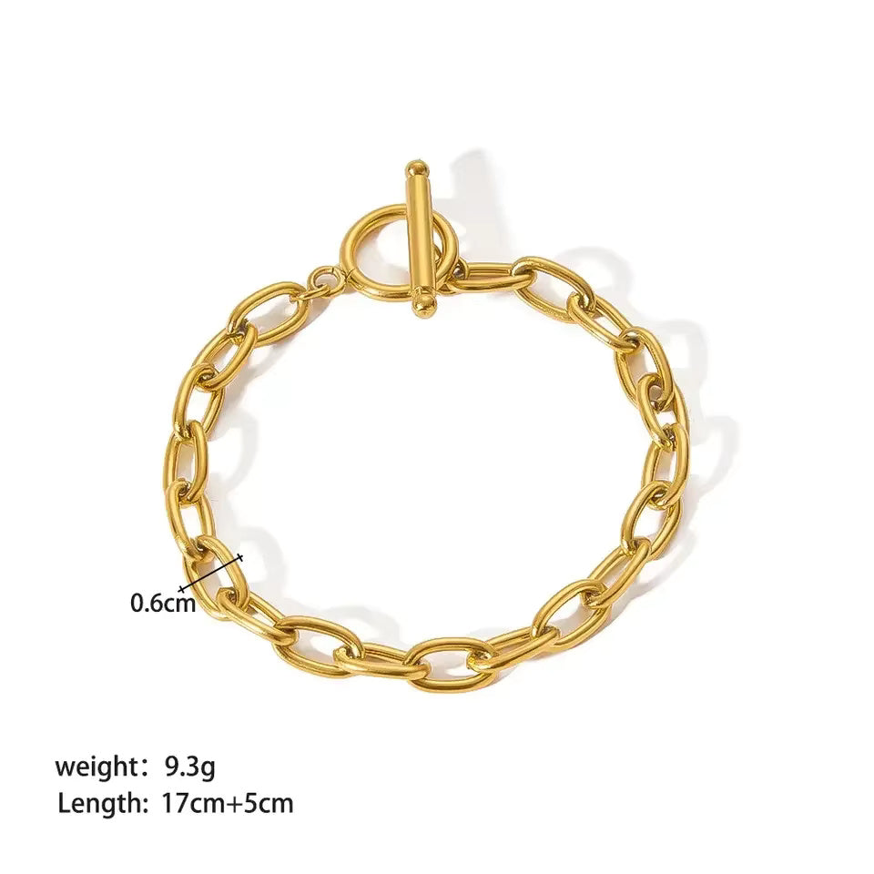 Double Layer Cuban Flat Snake Paperclip Chain Bangle Bracelet