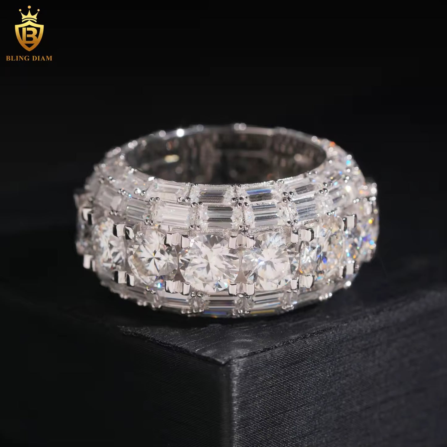 Baguette-cut iced-out men’s ring