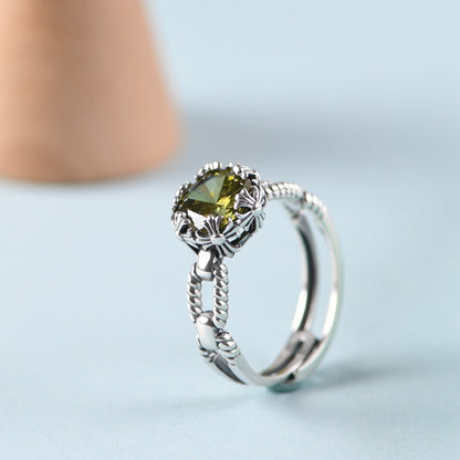 Inlaid Zircon adjustable ring