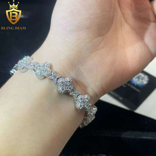 Iced-Out Clover Cluster Moissanite Tennis Bracelet