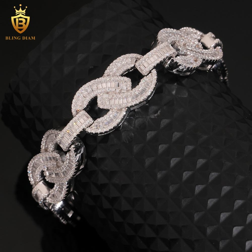 Baguette & Round Cut Moissanite Cuban Bracelet