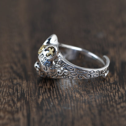 Hipster Carved Leopard Head Opening Ring