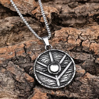 Viking Shield Pendant | Antique Stainless Steel Necklac