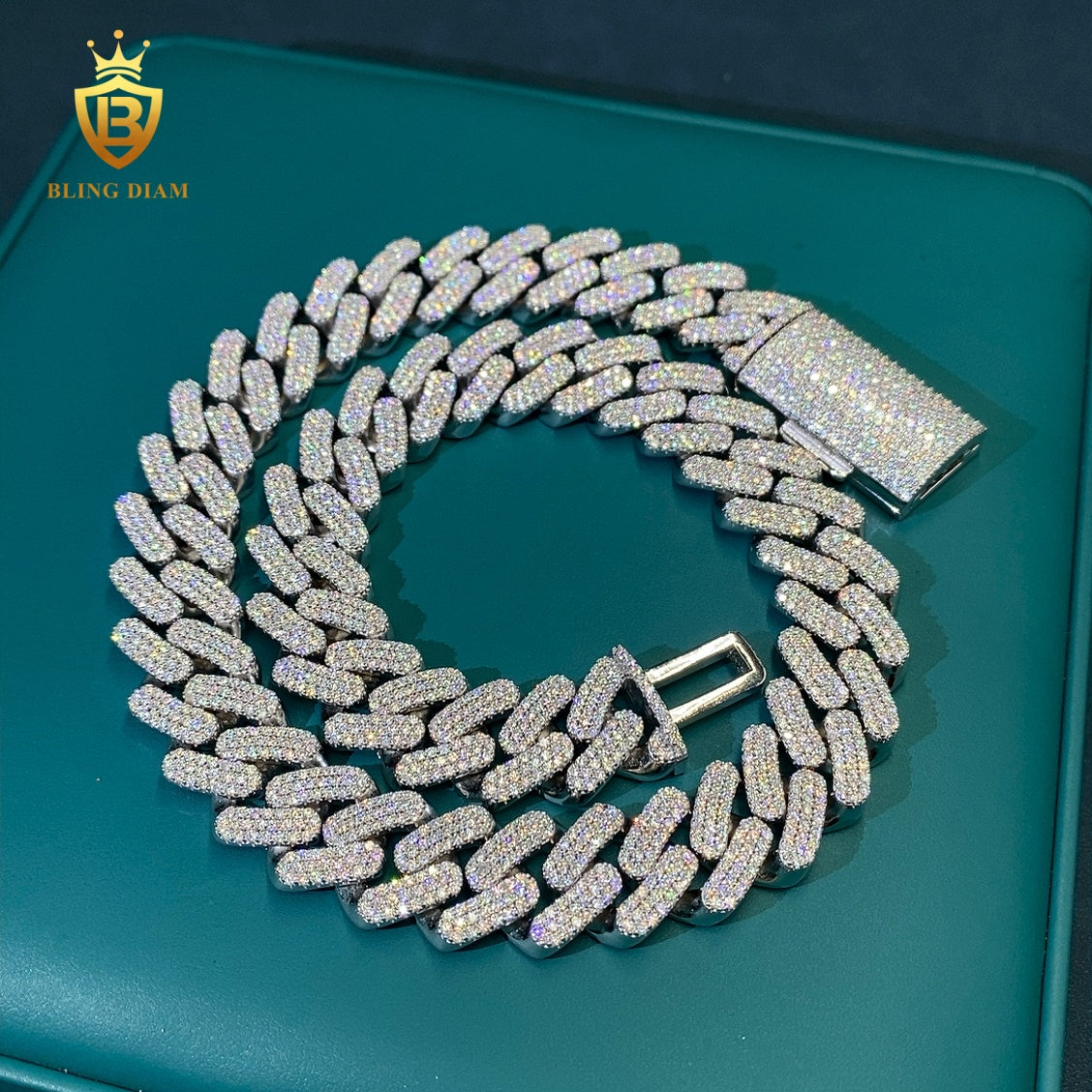 Silver 3 Rows Moissanite Cuban Chain