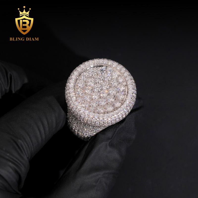 Round iced-out moissanite ring