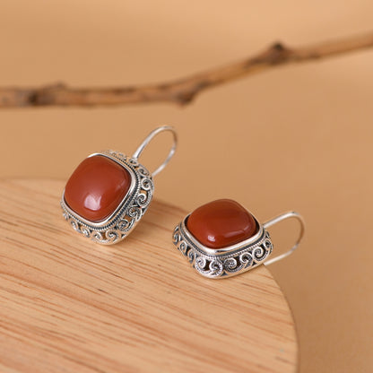 Red Agate Square Earrings