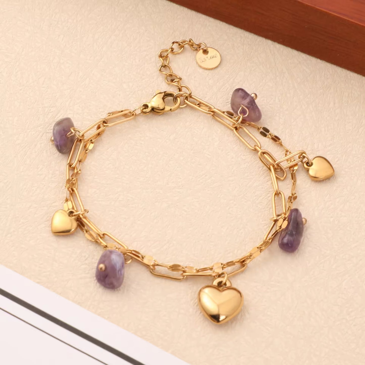 Heart Shape Charm and Natural Stone Bracelet
