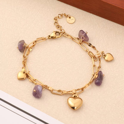 Heart Shape Charm and Natural Stone Bracelet
